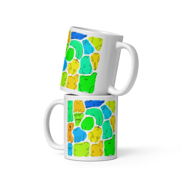 Colorful Silly Geometric Frogs Print Mug