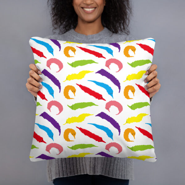 Rainbow Worm on a String Print Throw Pillow