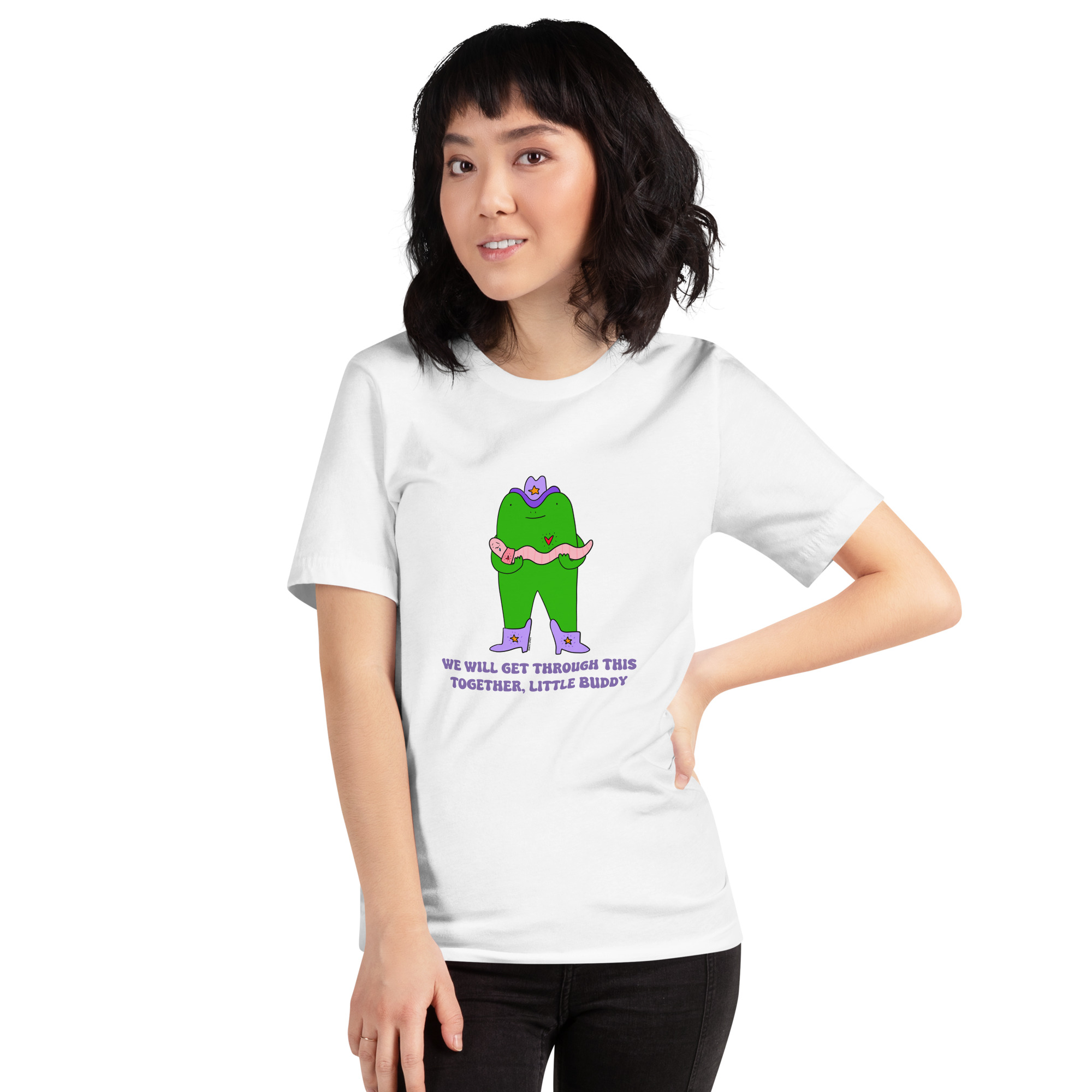 We Will Get Through This Together, Little Buddy Cowboy Frog & Sad Yee-Haw Worm Unisex T-Shirt - Image 2