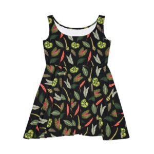 Dark Cottagecore Plant Leaf Print Skater Dress