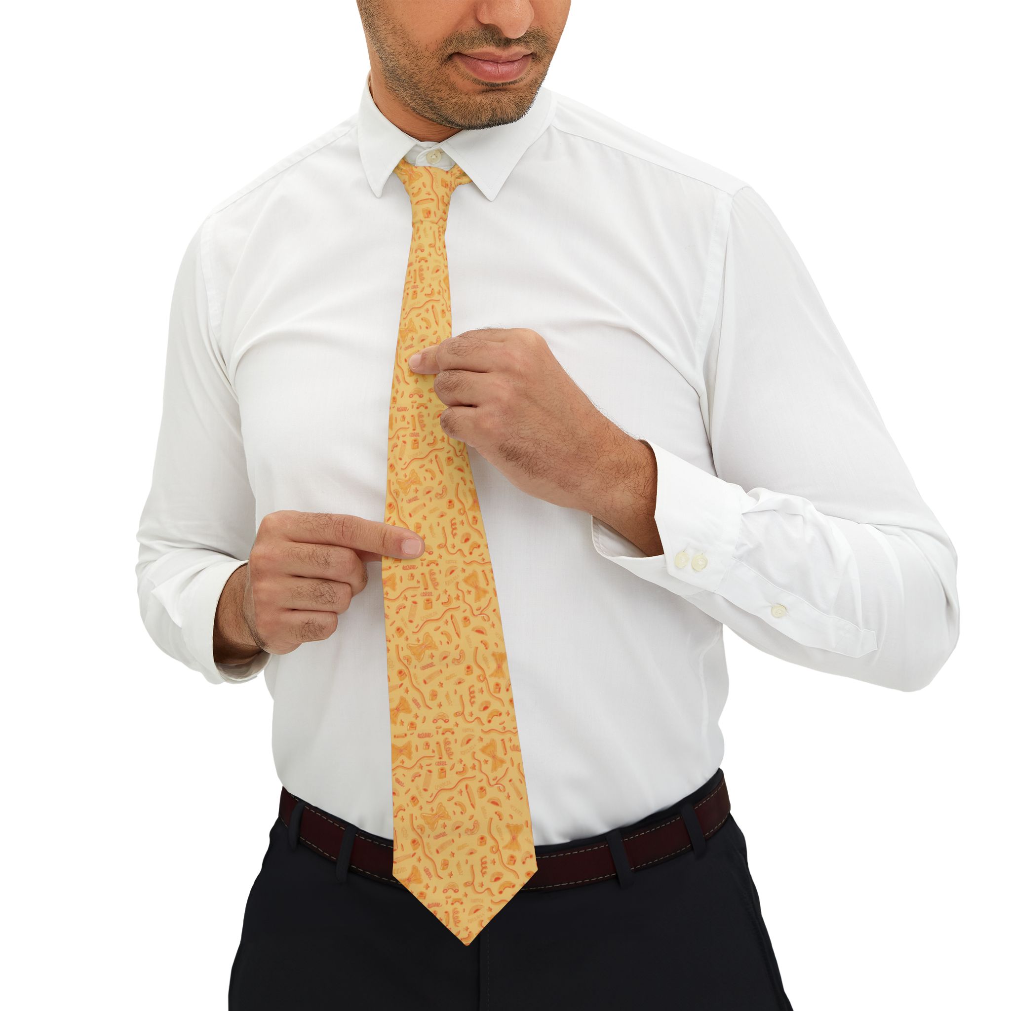Pasta Print Novelty Tie - Yellow Noodle Unisex Necktie - Image 4
