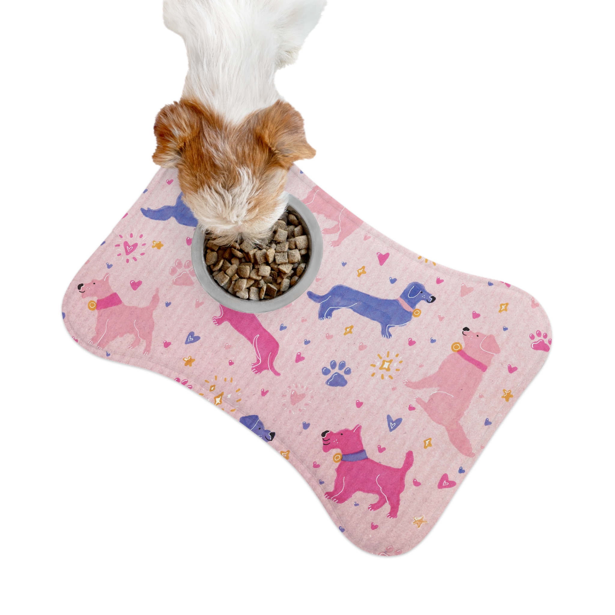 Preppy Pink Dog Print Bone-Shaped Pet Food Bowl Mat