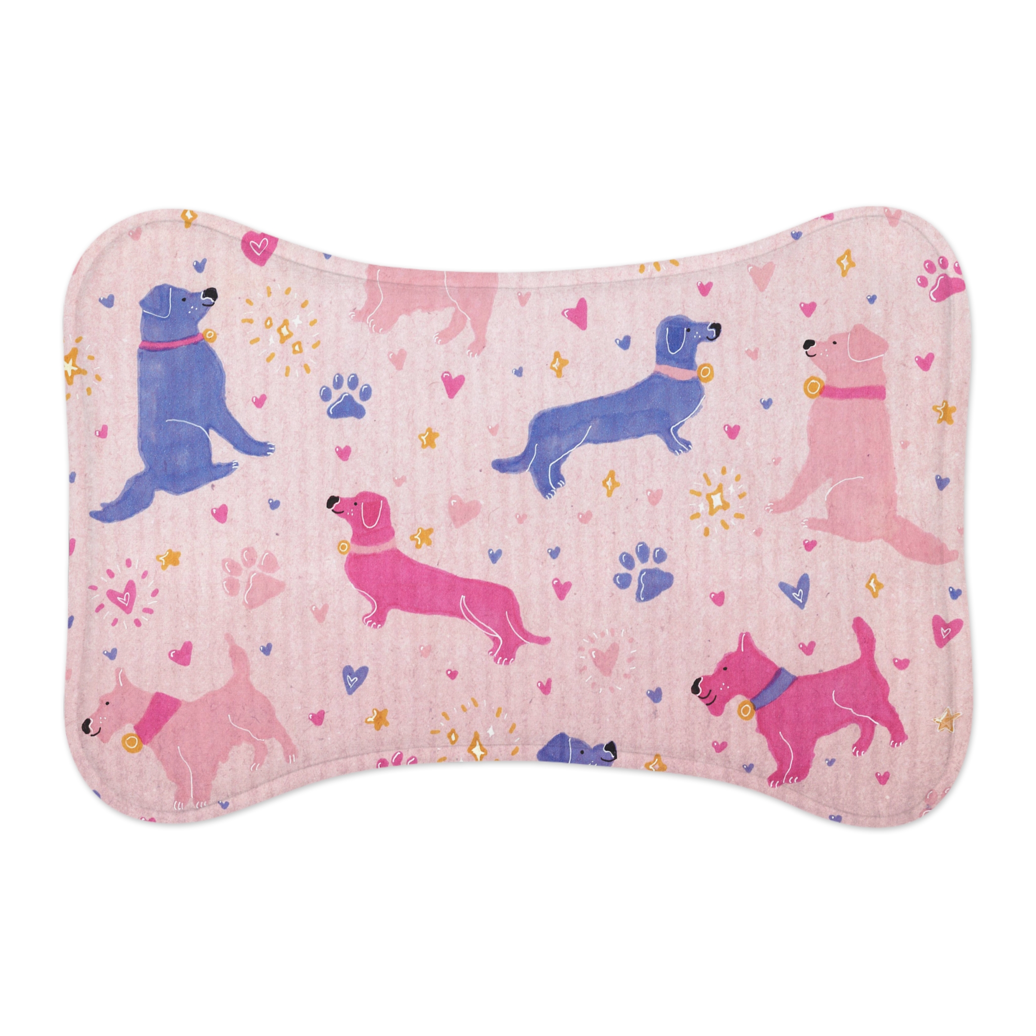 Preppy Pink Dog Print Bone-Shaped Pet Food Bowl Mat - Image 2