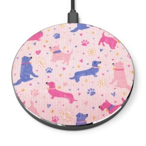 Preppy Pink Dog Print Wireless Charger