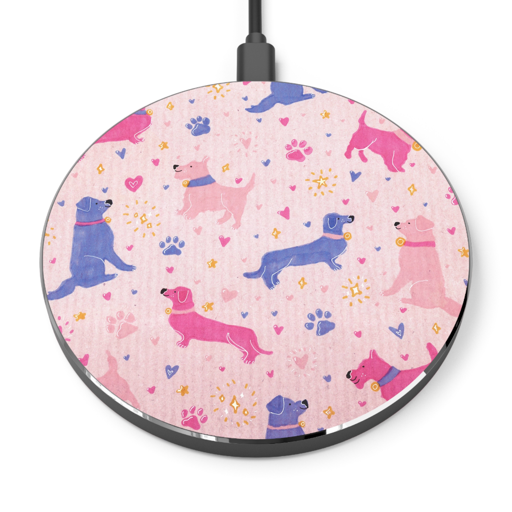 Preppy Pink Dog Print Wireless Charger
