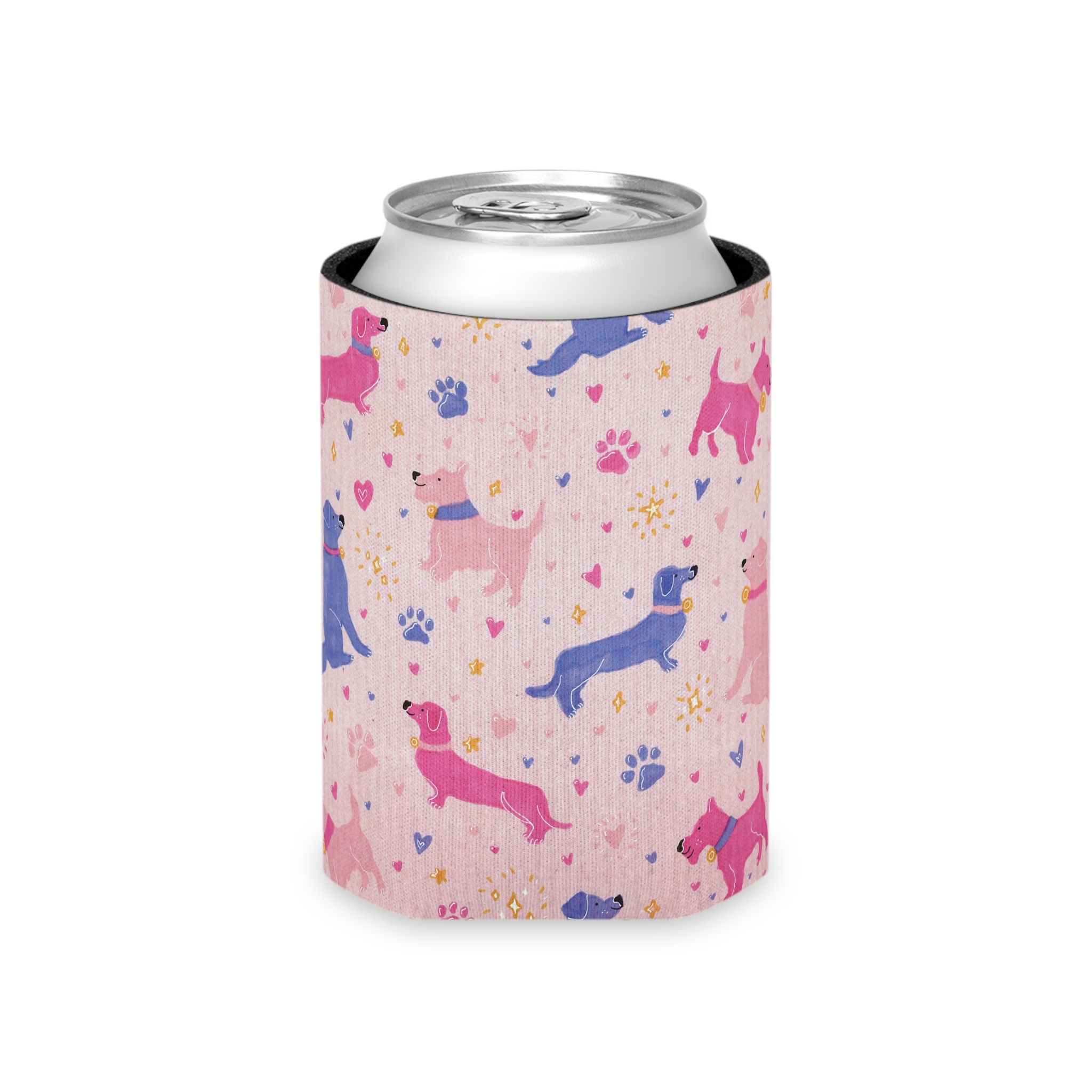 Preppy Pink Dog Print Can Cooler Sleeve - Image 4