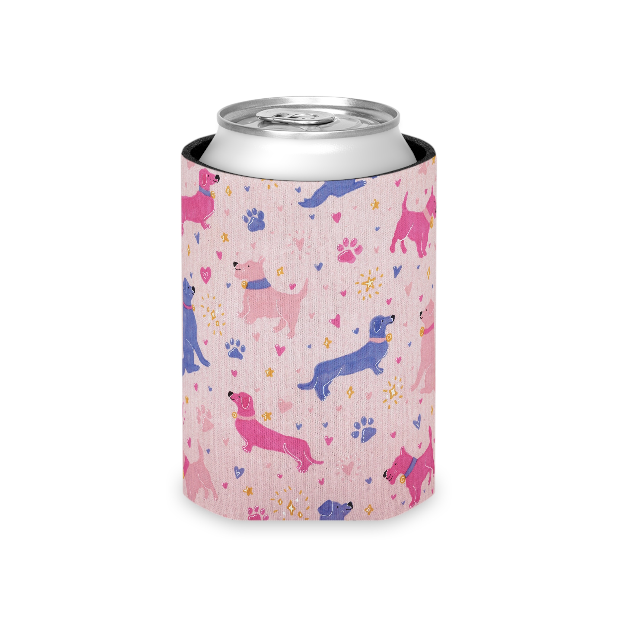 Preppy Pink Dog Print Can Cooler Sleeve - Image 3