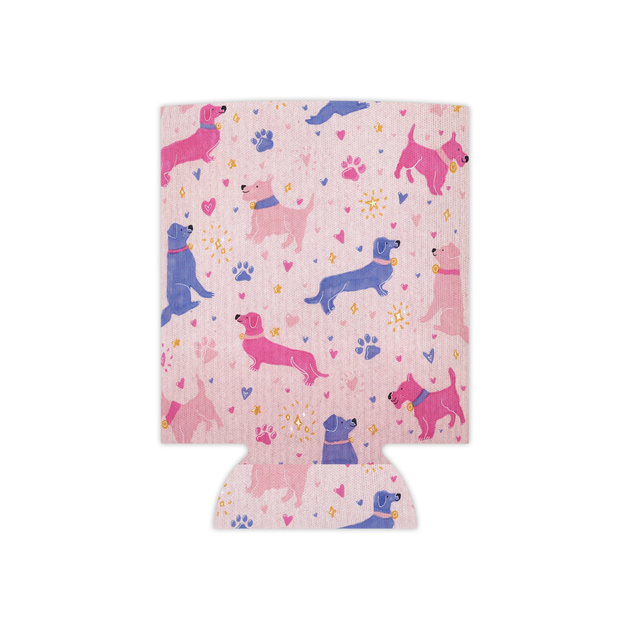 Preppy Pink Dog Print Can Cooler Sleeve