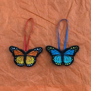 Embroidered Monarch Butterfly Christmas Tree Ornaments - Orange or Blue