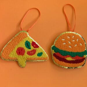 Hamburger & Pizza Fuzzy Embroidered Christmas Tree Ornaments
