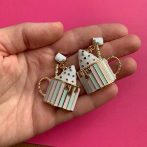 Pinkmas Winter Hot Chocolate Cocoa with Marshmallows Christmas Dangle Stud Earrings