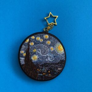Van Gogh Starry Night Embroidered Bag Charm Classic Art Keychain