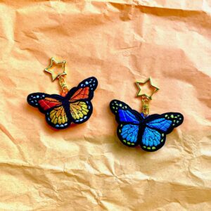 Embroidered Monarch Butterfly Bag Charm Keychains - Orange or Blue Cottagecore Butterflies